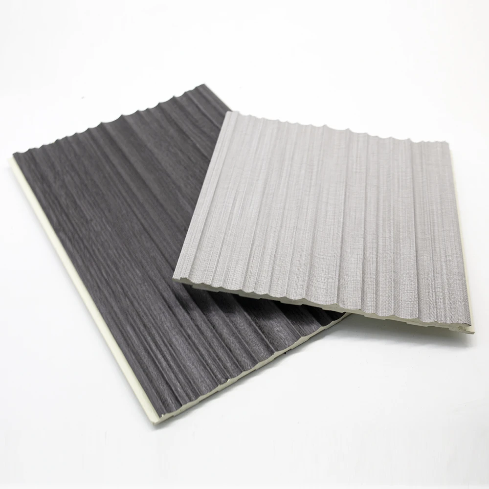 Panel de pared de WPC moderno y personalizable, dise&ntilde;o gr&aacute;fico, impermeable y absorbente de sonido, con tama&ntilde;os personalizados para decoraci&oacute;n de paredes interiores