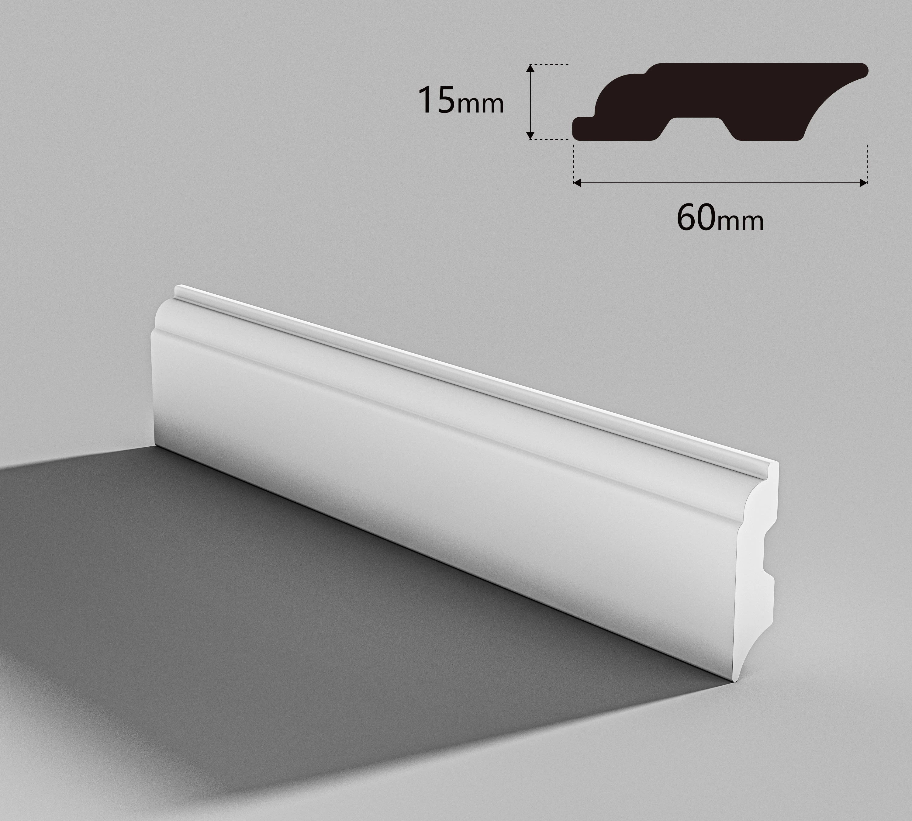 Falda de PS antienvejecimiento de color blanco para rodapi&eacute; de pl&aacute;stico para interiores con panel lateral