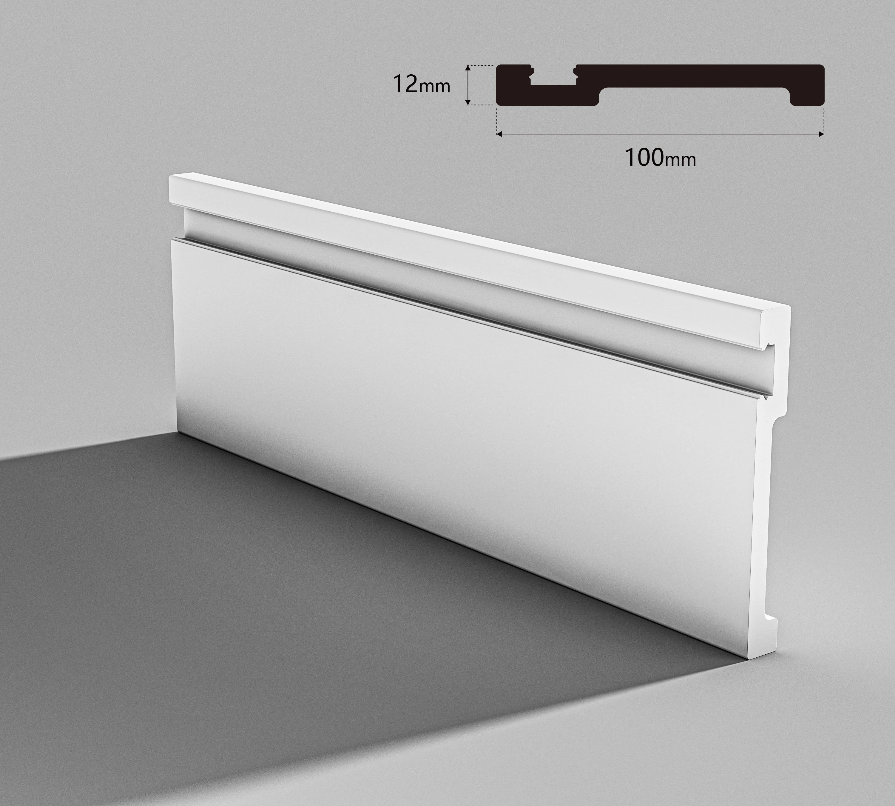 Falda de PS antienvejecimiento de color blanco para rodapi&eacute; de pl&aacute;stico para interiores con panel lateral
