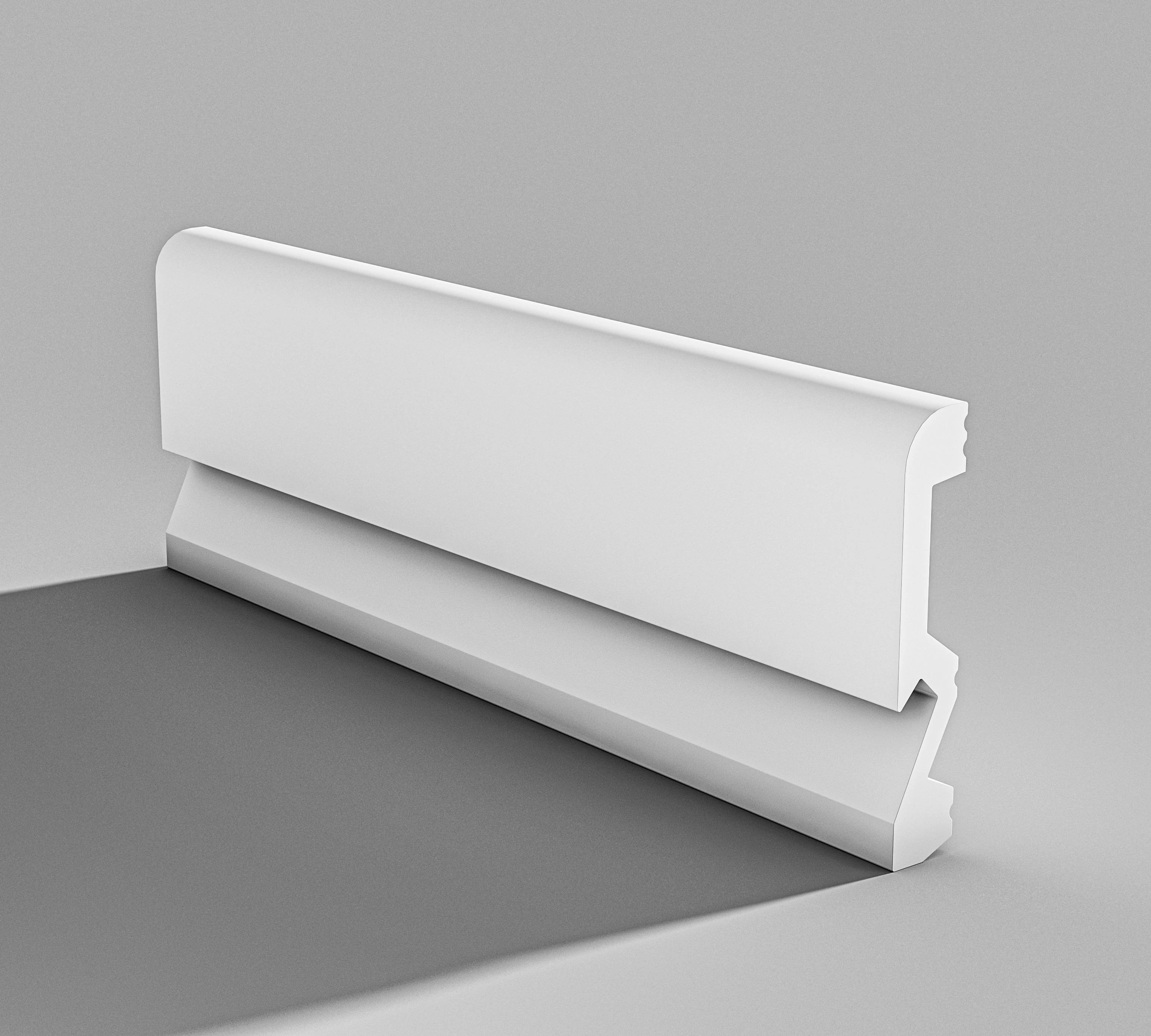 Falda de PS antienvejecimiento de color blanco para rodapi&eacute; de pl&aacute;stico para interiores con panel lateral